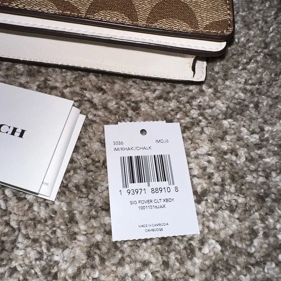 Coach Signature Khaki Chalk Coated Canvas Foldover clutch Crossbody Bag